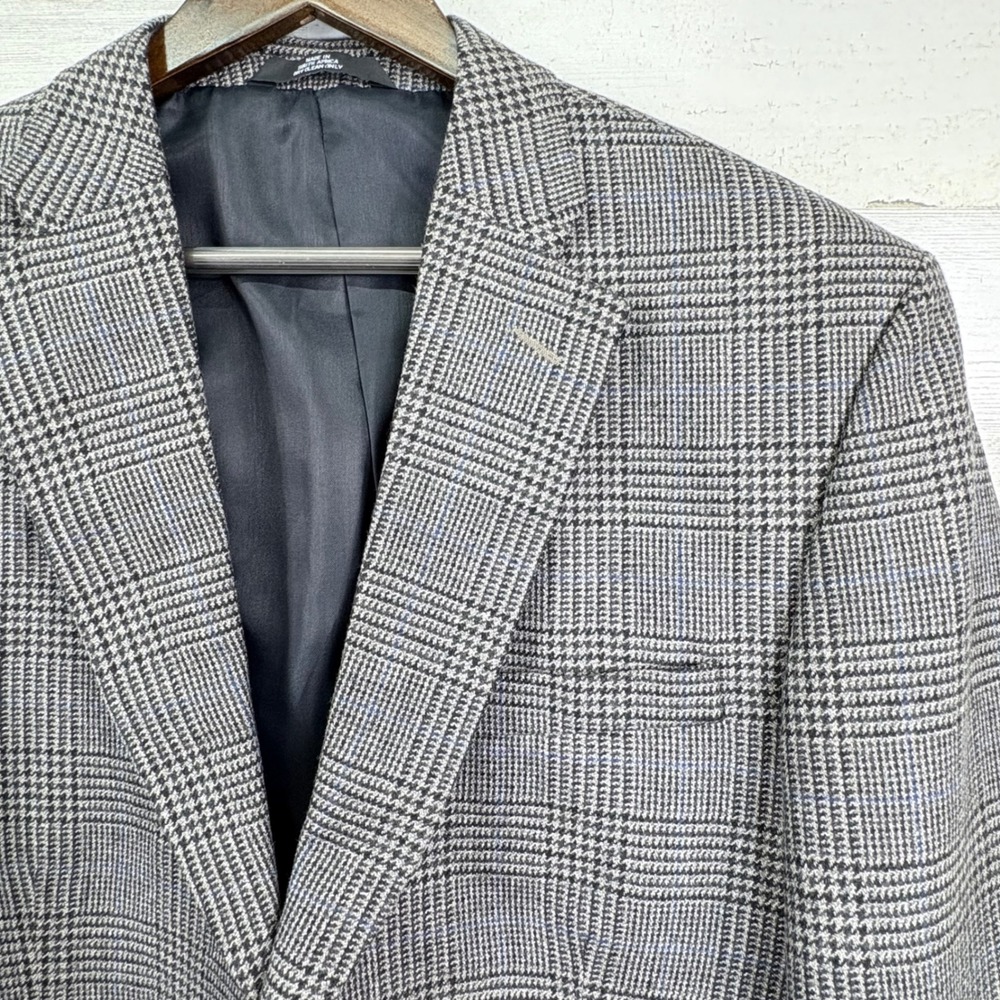 Haggar Collections 42L 100% Lambswool‎ Blazer Glen Plaid Mens Sport Coat Jacket